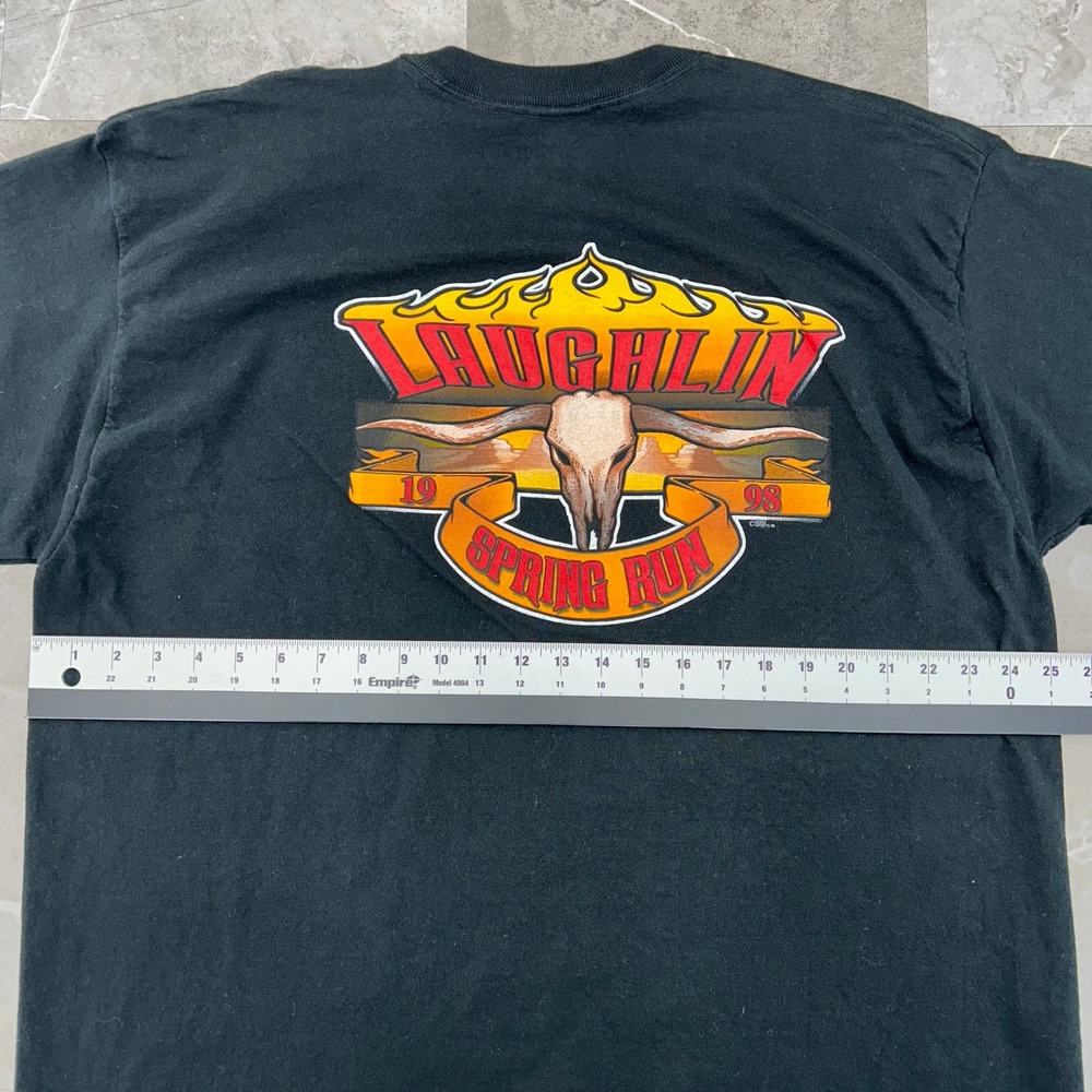 90s Vintage Biker Graphic Tee Mens 2XL Laughlin Spring Run Longhorn Nevada‎ - Picture 7 of 9